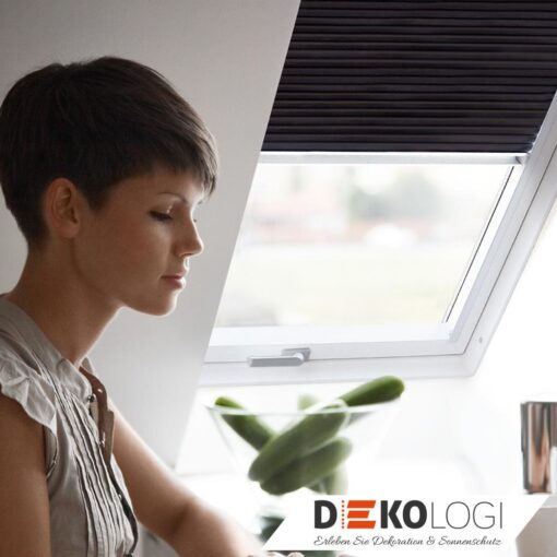 Schwarzes Wabenplissee FOP mit Frau