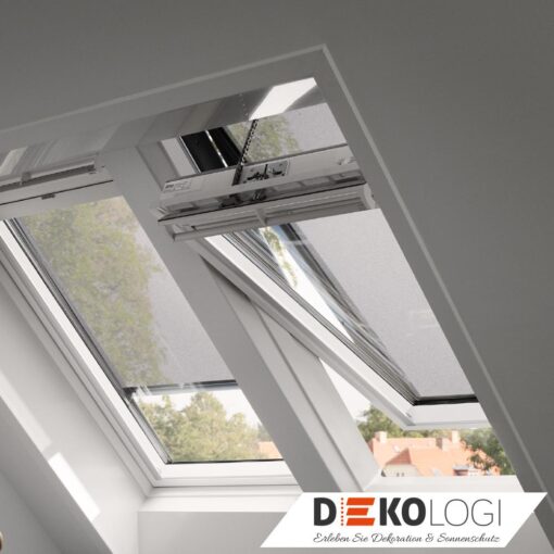 Zwei Original Velux Hitzeschutz-Markisen MHL in Netz schwarz