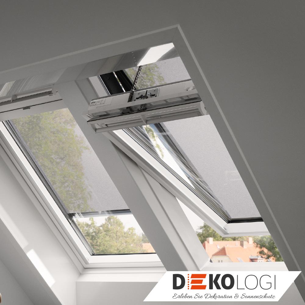 Zwei Original Velux Hitzeschutz-Markisen MHL in Netz schwarz