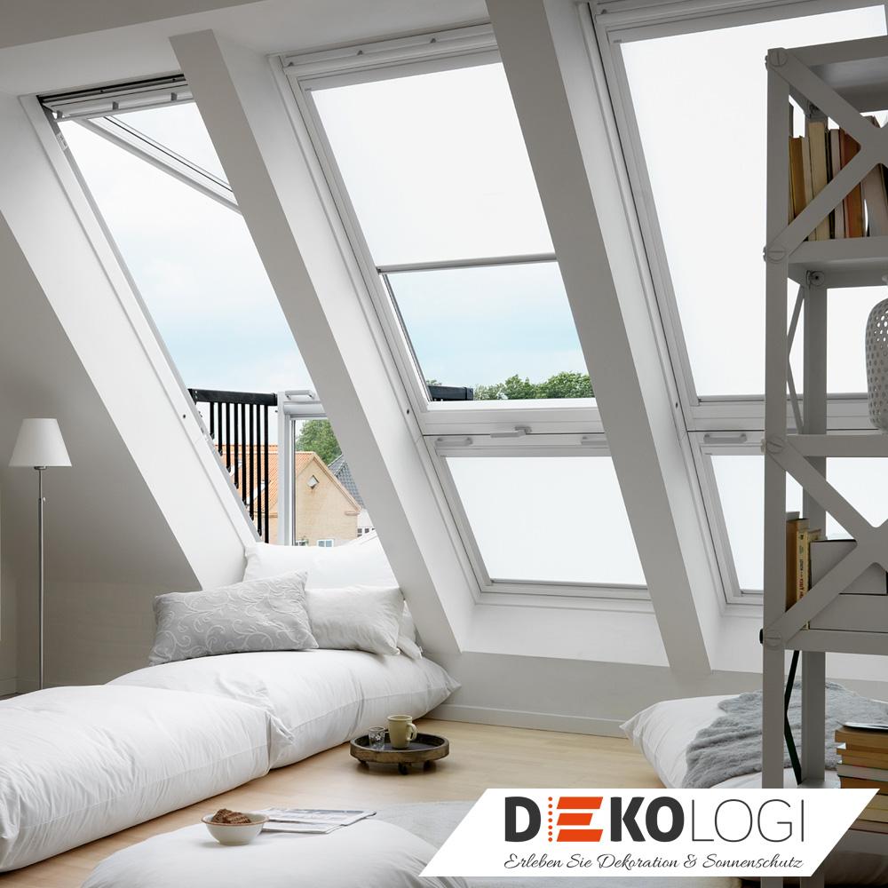 Sechs Velux Sichtschutzrollos in weiß lichtdurchlässig