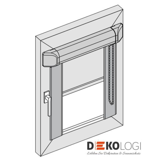 Glasleistenrollo mit Schienen als Zeichnung