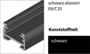 Profilefarbe in schwarz eloxiert für den Stoffbehang
