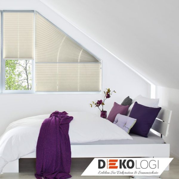 Raumbild Plissee beige Sondermaß Sonderform