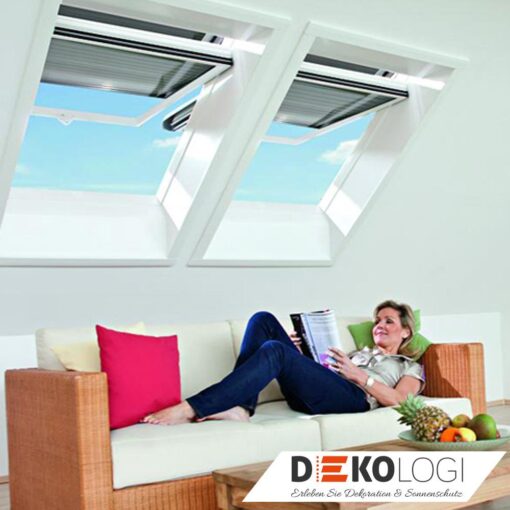 Zwei außenliegende Dachfenster Sonnenschutz Produkte