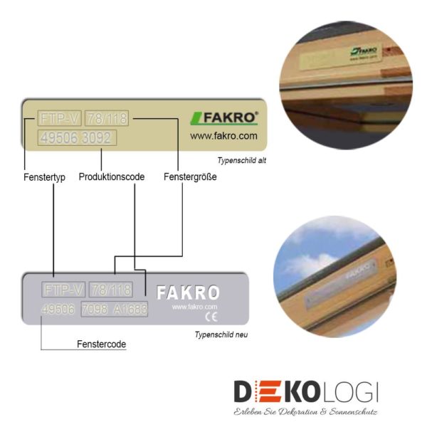 Fakro Typenschild Übersicht für Verdunkleungsrollo