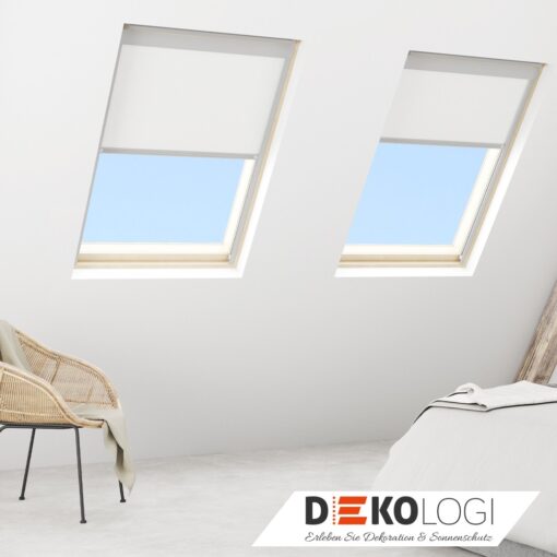 Bloc Verdunkelungsrollo in weiß im Holz Rahmen zum verdunkeln