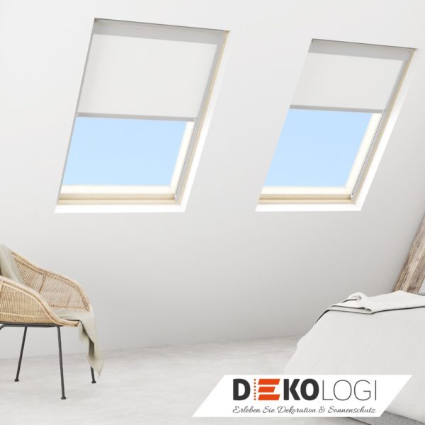 Bloc Verdunkelungsrollo in weiß im Holz Rahmen zum verdunkeln